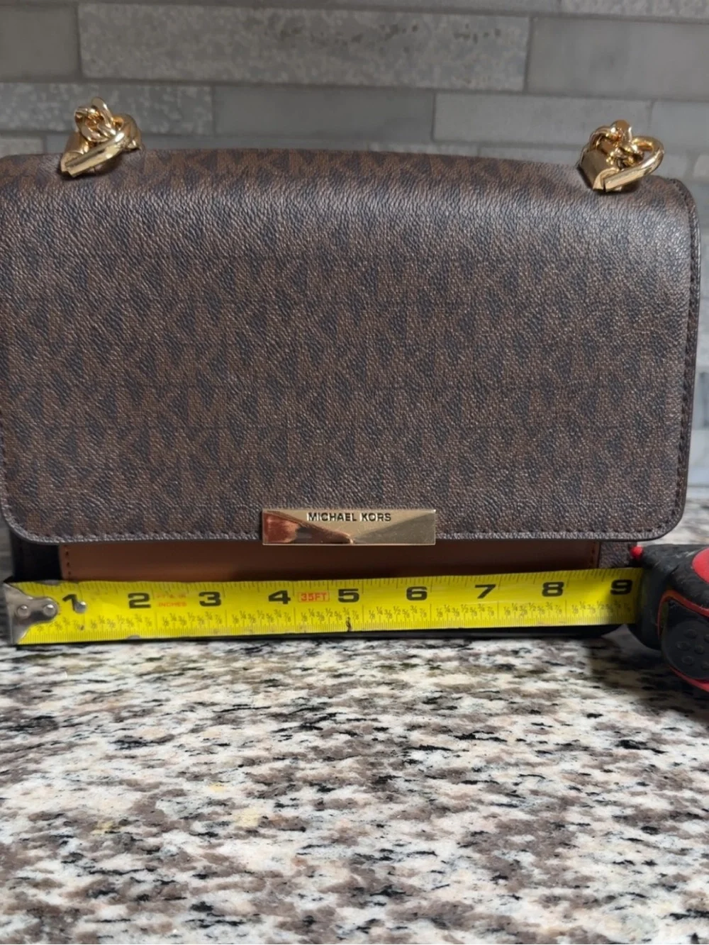 Michael Kors Brown & Tan Logo Crossbody with Gold Hardware